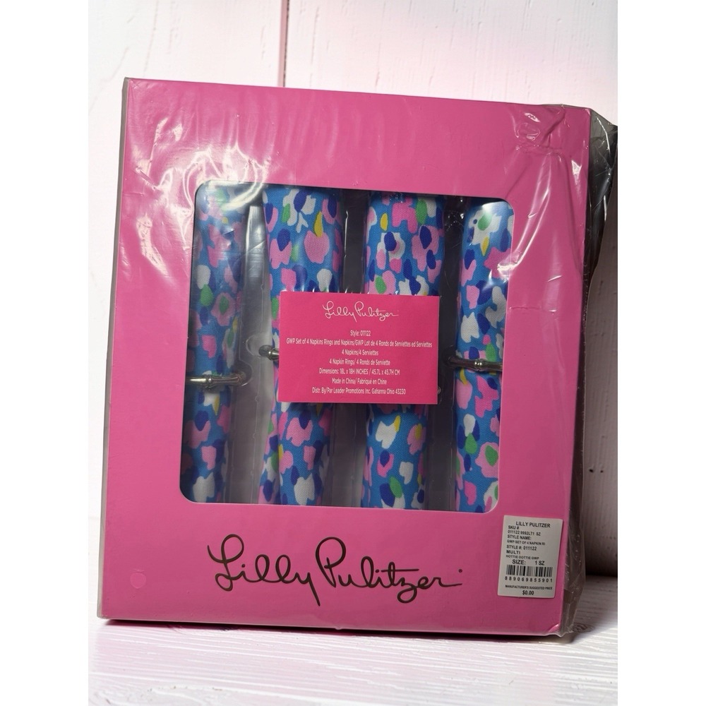 NEW Lilly Pulitzer Hottie Dottie Four Cloth Napkins With Rings Set